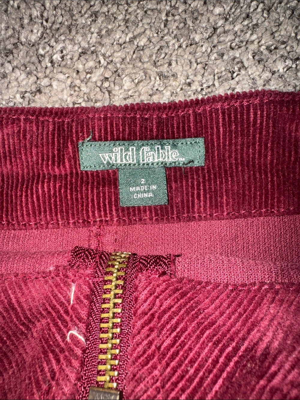 wild fable Burgundy Corduroy Mini Skirt with Front Zip - Picture 2 of 2